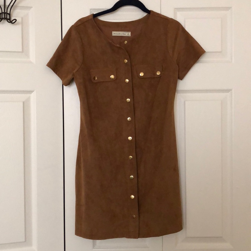 Faux Suede Snap Button Dress